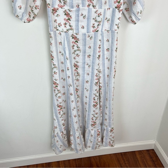 Reformation Belgium Linen Dress Surrey Floral Midi Puff Sleeves Size 8 - Picture 8 of 12
